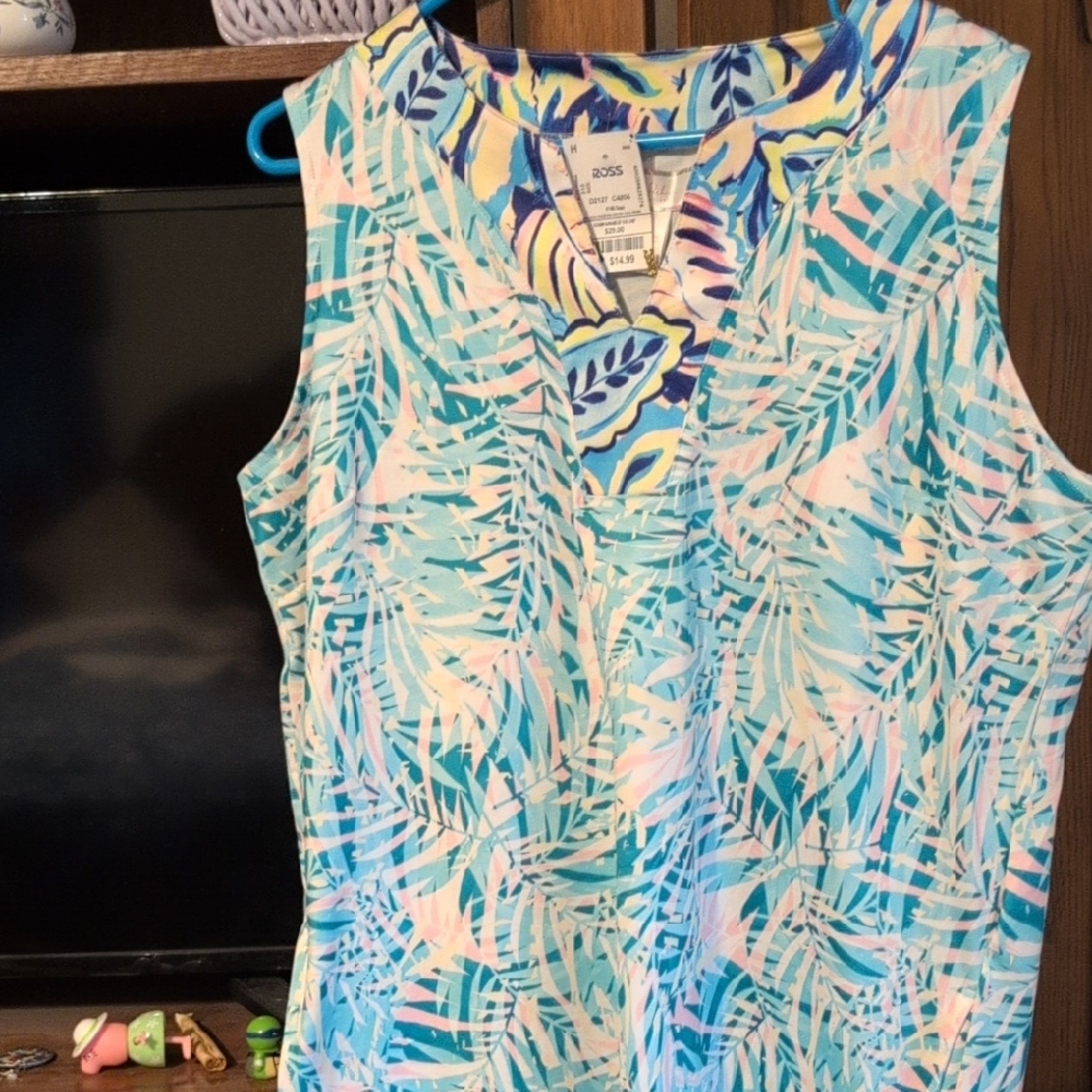 Vibrant Blue and Pink Dress with Tropical Flair